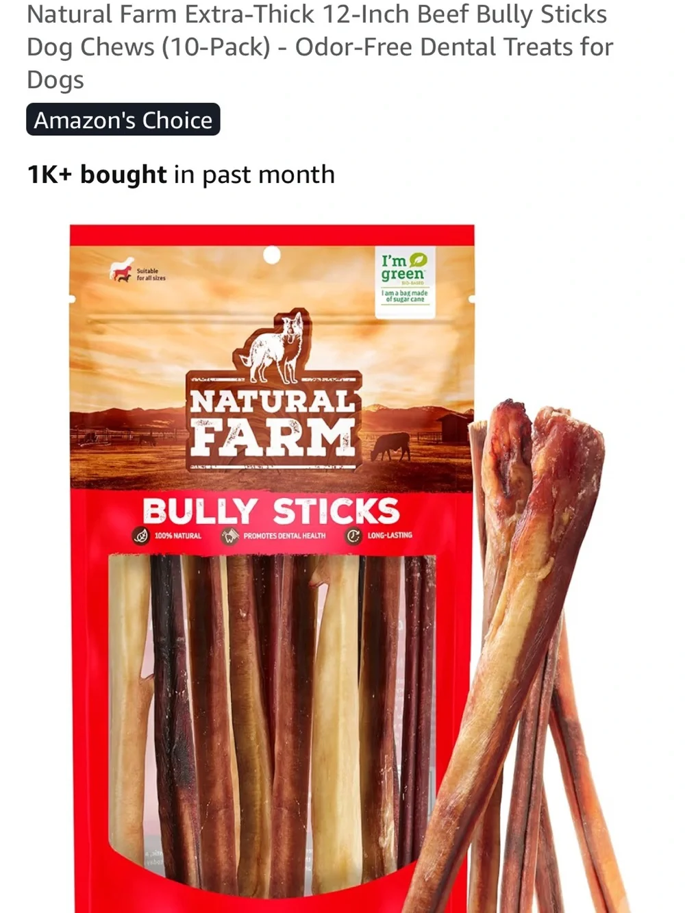 NEW NEVER OPENED 12” 10 pieces NATURAL FARM Bully Sticks Dog Chews